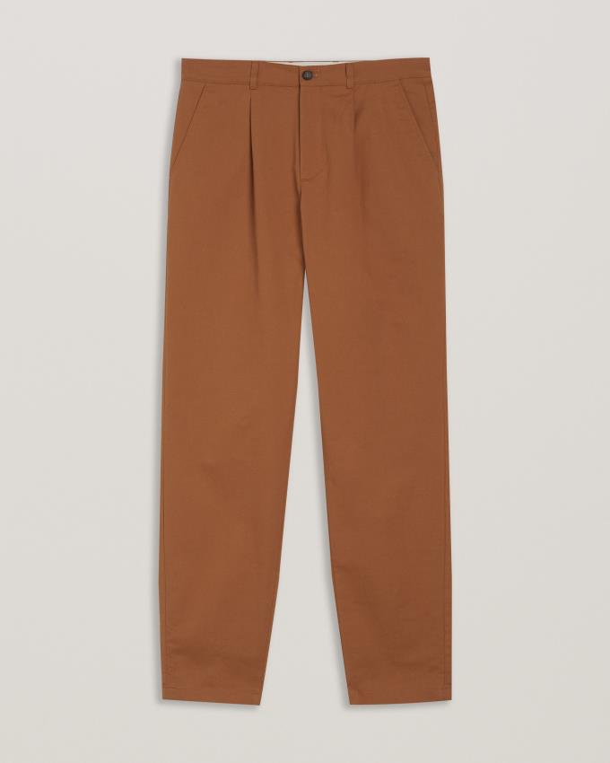 Pantalon Ted Baker Tapered Fit Pleated Cotton Marron Homme | OCA-89354522